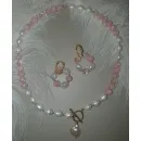 Чокер и серьги из натурального жемчуга и розового кварца