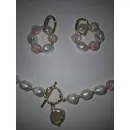 Чокер и серьги из натурального жемчуга и розового кварца