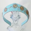 Ободок-кокошник джинсовый с вышивкой бисером, ручная работа, универсальный размер Одуванчики