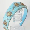 Ободок-кокошник джинсовый с вышивкой бисером, ручная работа, универсальный размер Одуванчики