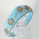 Ободок-кокошник джинсовый с вышивкой бисером, ручная работа, универсальный размер Одуванчики