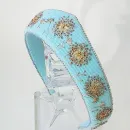 Ободок-кокошник джинсовый с вышивкой бисером, ручная работа, универсальный размер Одуванчики