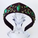Ободок-кокошник из бархата с малахитом, ручная работа, размер универсальный