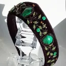 Ободок-кокошник из бархата с малахитом, ручная работа, размер универсальный