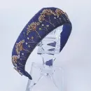 Ободок-кокошник джинсовый с вышивкой бисером, ручная работа, универсальный размер Родные просторы