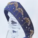 Ободок-кокошник джинсовый с вышивкой бисером, ручная работа, универсальный размер Родные просторы