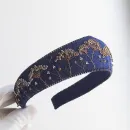 Ободок-кокошник джинсовый с вышивкой бисером, ручная работа, универсальный размер Родные просторы