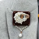 Брошь булавка с жемчугом ручной работы Овен