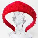 Ободок-кокошник из бархата с ручной вышивкой, красный, размер универсальный