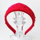 Ободок-кокошник из бархата с ручной вышивкой, красный, размер универсальный