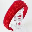 Ободок-кокошник из бархата с ручной вышивкой, красный, размер универсальный