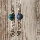 Серьги цепочки ассиметричные с бирюзой и дюмортьеритом
