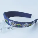 Ободок кокошник джинсовый вышитый бисером, ручная работа, размер универсальный, Ласковое лето