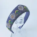 Ободок кокошник джинсовый вышитый бисером, ручная работа, размер универсальный, Ласковое лето