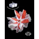 Резинка для волос ручной работы "Лотос" красно-белый в технике канзаши