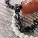 Браслет из обсидиана и кости с агатом
