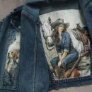 Куртка джинсовая с принтом ручной работы " Ковбойская", с белой лошадью