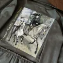 Джинсовый тонкий летний  жакет с принтом ручной работы с лошадьми " Огюст Ренуар