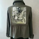 Джинсовый тонкий летний  жакет с принтом ручной работы с лошадьми " Огюст Ренуар