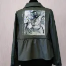 Джинсовый тонкий летний  жакет с принтом ручной работы с лошадьми " Огюст Ренуар