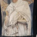 Куртка джинсовая с принтом ручной работы скульптура "Улыбающийся ангел из Реймса"