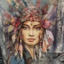 Куртка джинсовая с принтом ручной работы  "Бегущая с волками" по одноименной книге юнгианского психолога Клариссы Пинколы Эстес