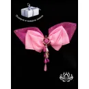 Заколка для волос ручной работы Бант "Барби" розовый. с подвеской. Единственный экземпляр. Цветы Канзаши на волосы Ваши