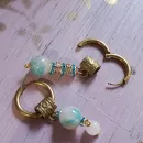 Серьги конго с нефритом и розовым кварцем