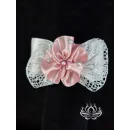 Резинка для волос ручной работы "Бант с цветком" белый. Единственный экземпляр. Цветы Канзаши на волосы Ваши.