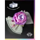 Заколка для волос ручной работы "Бант с цветком". Фиолетовый. Единственный экземпляр. Цветы Канзаши на волосы Ваши.