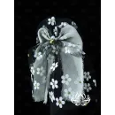 Резинка для волос ручной работы: белый бант с принтом ромашек, хлопок и органза.