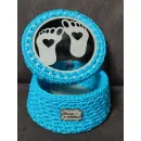 Корзинка ручной работы вязанная из шнура с деревянным дном и крышкой