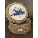 Корзинка ручной работы вязанная из шнура с деревянным дном и крышкой