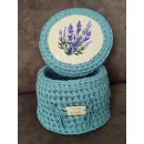 Корзинка ручной работы вязанная из шнура с деревянным дном и крышкой