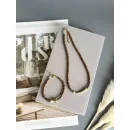 Чокер из и жемчуга майорка цвета шоколад, золотой металлической вставкой и розовой жемчужиной