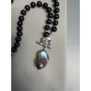 Колье из натурального черного оникса, подвеска барочная жемчужина