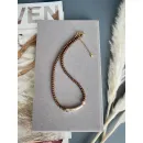 Чокер из и жемчуга майорка цвета шоколад, золотой металлической вставкой и розовой жемчужиной