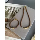 Чокер из и жемчуга майорка цвета шоколад, золотой металлической вставкой и розовой жемчужиной