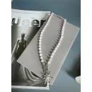 Колье из розового кварца в ювелирной огранке, с серебристой подвеской солнце