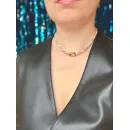 Чокер из серебряного гематита неправильной формы, с крупной золотой бусиной из мятого металла