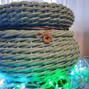 Кашпо "Горшочек счастья " 12л ,мята,шлифованный ротанг.