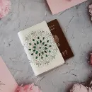 Обложка для паспорта из натуральной кожи белая с зелеными стразами