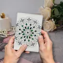 Обложка для паспорта из натуральной кожи белая с зелеными стразами