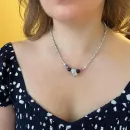 Колье из жемчуга с крупным необработанным флюоритом, аметистом и розовым. кварцем