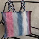 Сумка шопер из хлопковвых шнурков. Ручное ткачество.