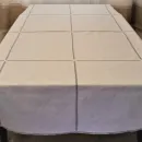 Авторская льняная скатерть "квадраты" с узким кружевом 155х225 см. Ручной крой.