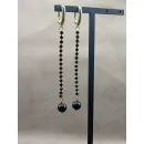 Серьги гагат на стразовой цепочке