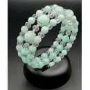 Браслет многорядный амазонит и горный хрусталь