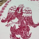 Плед детский вязаный с вышивкой в русском народном стиле 100х150 см