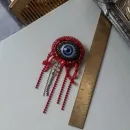 Брошь булавка глаз. Красная брошка бижутерия украшение из бисера ручной работы.